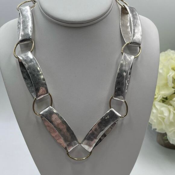 Robert Lee Morris Soho Designer Statement Necklace Hammered Silver Oval Links - Picture 3 of 16